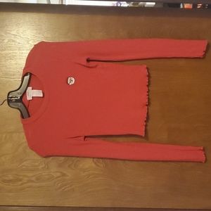Revive Red Ribbed Cropped Santa Shirt Junior S